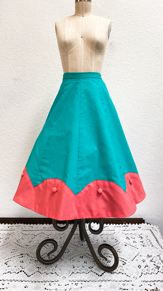 PRINTED PATTERN- Early 1950's Skirt with Scalloped Detail- Waist Sizes 24"-42"