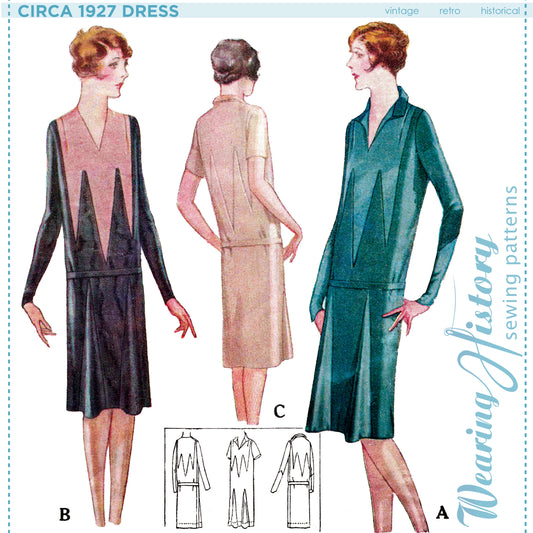 PRINTED PATTERN- Circa 1927 Art Deco Pointed Dress- Size 38-42" Bust- 1920s Dress Sewing Pattern