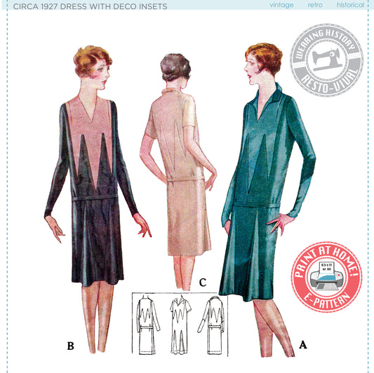 E-Pattern- Circa 1927 Art Deco Pointed Dress- Size 38-42" Bust- 1920s Dress Sewing Pattern