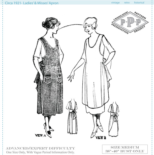PRINTED PATTERN- Circa 1921 Ladies & Misses Apron Pattern- Size Medium- Bust 38-40