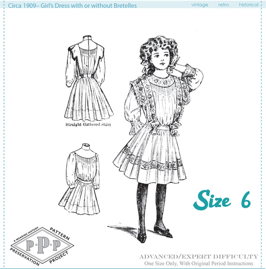 PRINTED PATTERN- Circa 1909 Girl's Edwardian Dress- Size 6