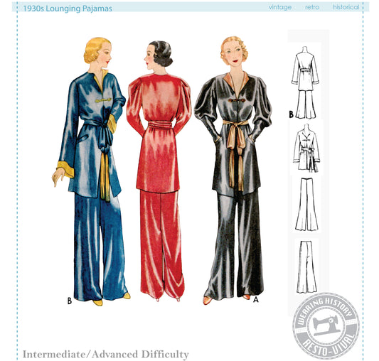 PRINTED PATTERN- 1930s Lounging Pajamas- Bust 30-34"