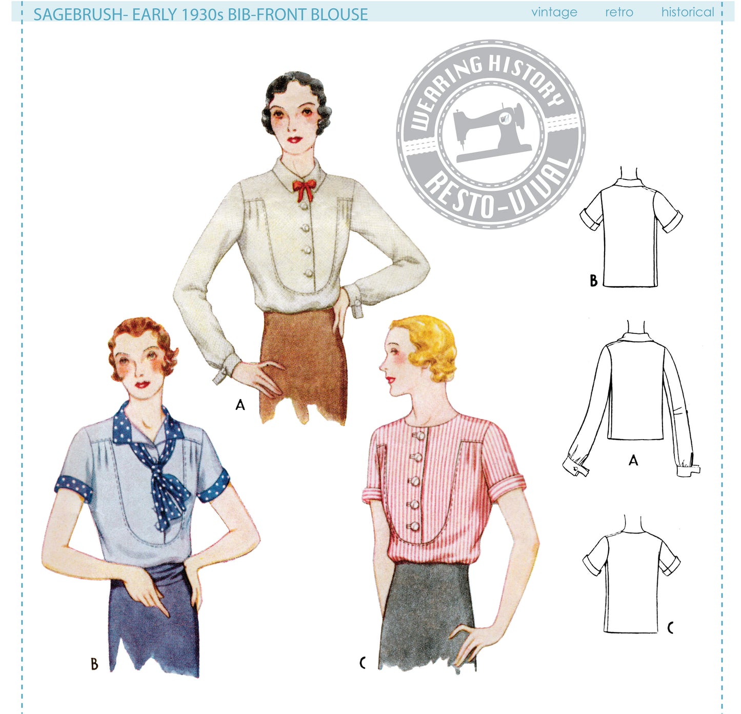 PRINTED PATTERN- Sagebrush Early 1930s Bib Front Blouse Pattern- Bust 30-44"