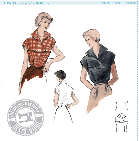 PRINTED PATTERN- 1950s "Hawthorn" Blouse Pattern- Sizes 30-48" Bust