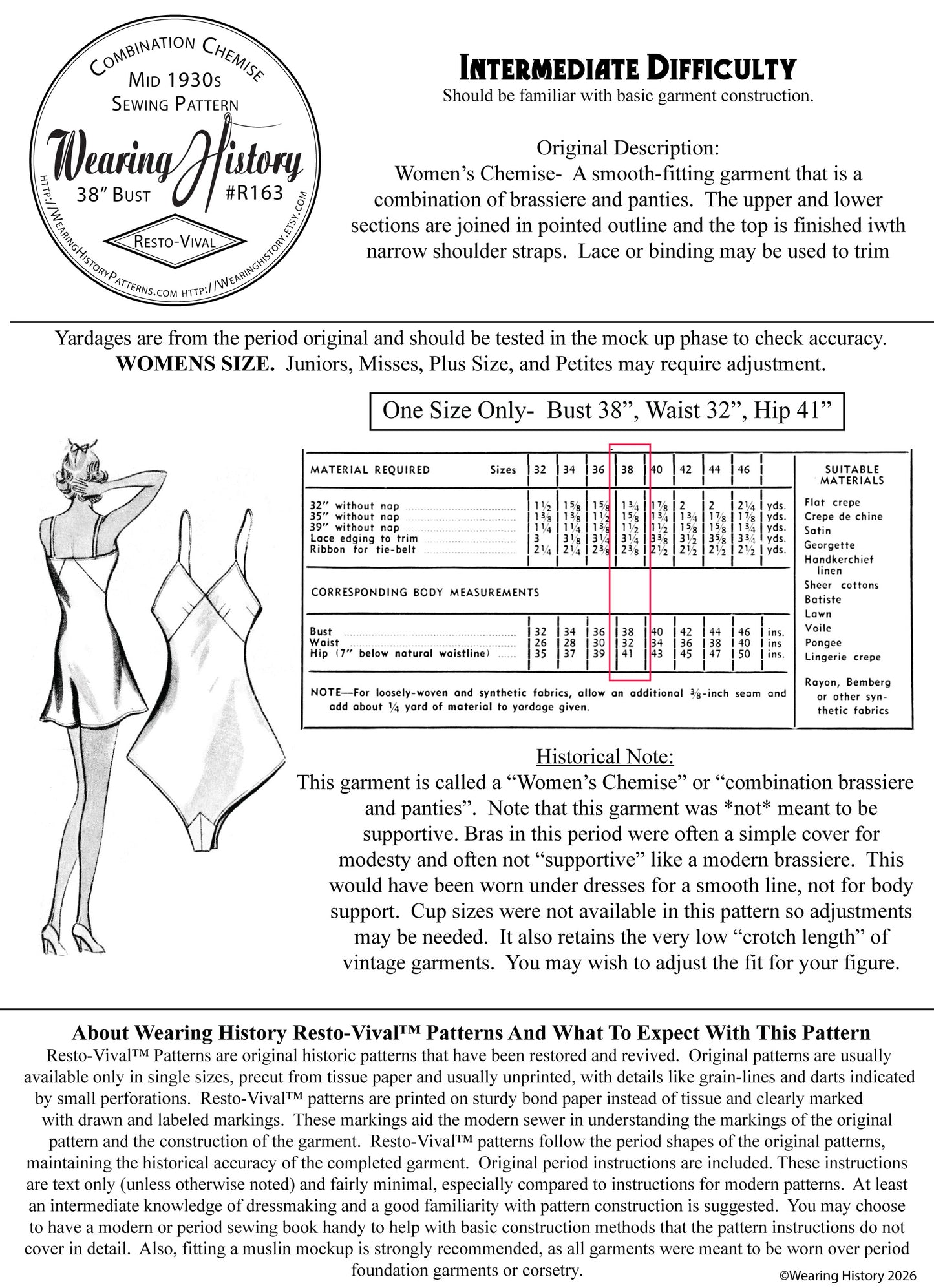 PRINTED PATTERN- Size 38 Bust- Mid 1930s Combination Underwear- Bias Cut Teddy Pattern (Copy)