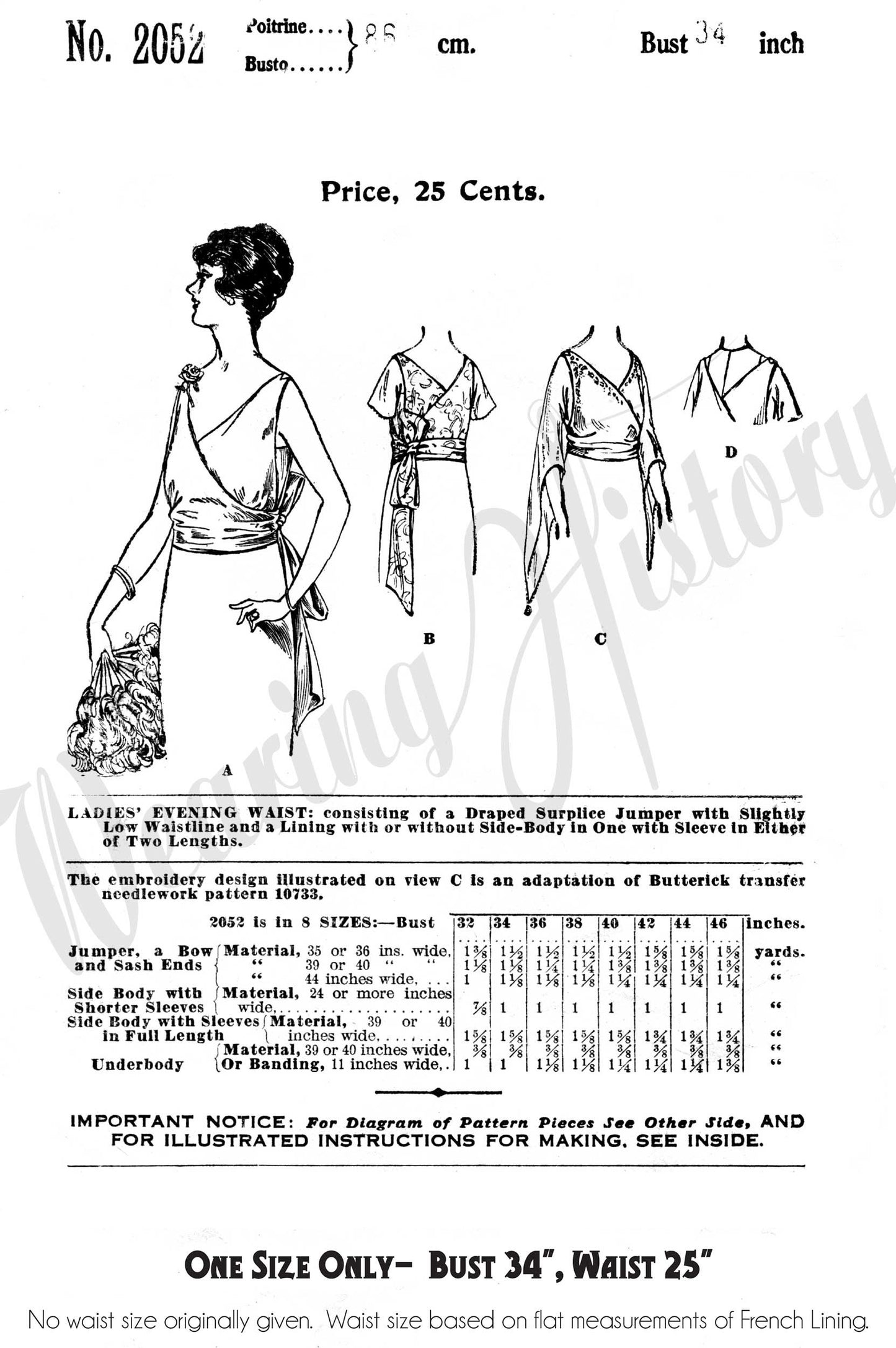 PRINTED PATTERN- Gloria- Circa 1919 Evening Bodice- Bust 34- 1910s 1920s Wearing History