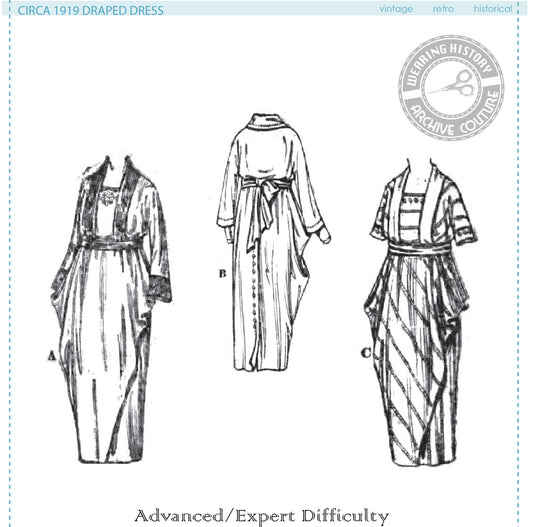 Printed Pattern-  Circa 1919 Draped Dress- 1910s- WWI- Bust 36"