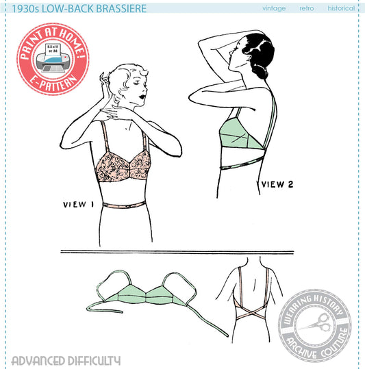 E-Pattern-  Early 1930s Low Back Bra Pattern- Size 38" Bust