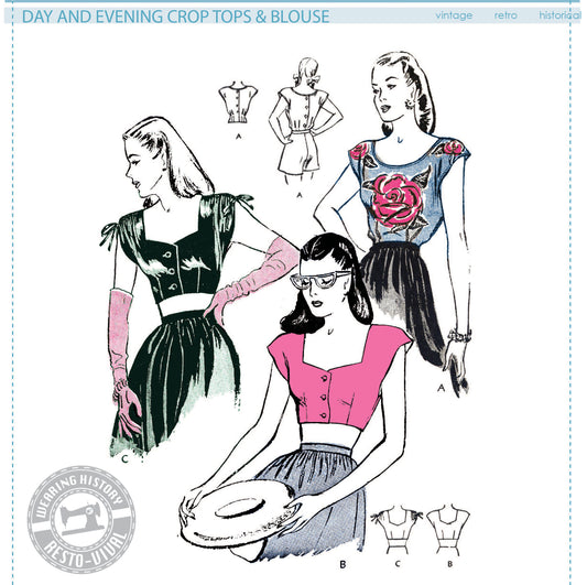 PRINTED PATTERN- Lana- 1940's Blouse and Crop Tops Pattern- 30"-42" Bust