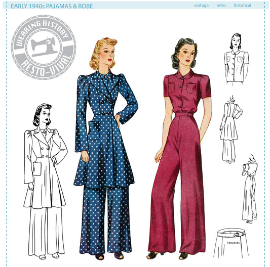 PRINTED PATTERN- Early 1940s Pajamas & Coat Pattern- Sizes 30-44" Bust