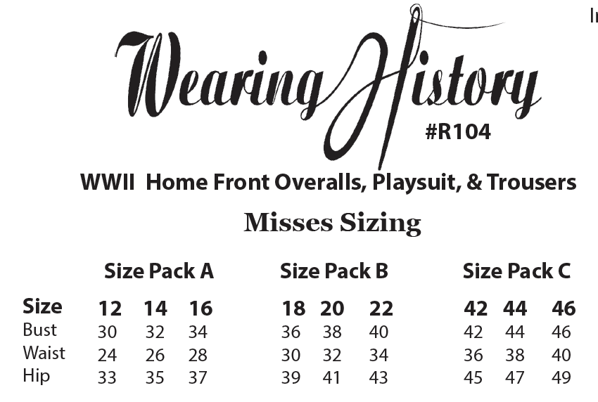 E-Pattern- WWII Homefront- 1940s Overalls, Playsuit, & Trousers Pattern- 30"-46" Bust