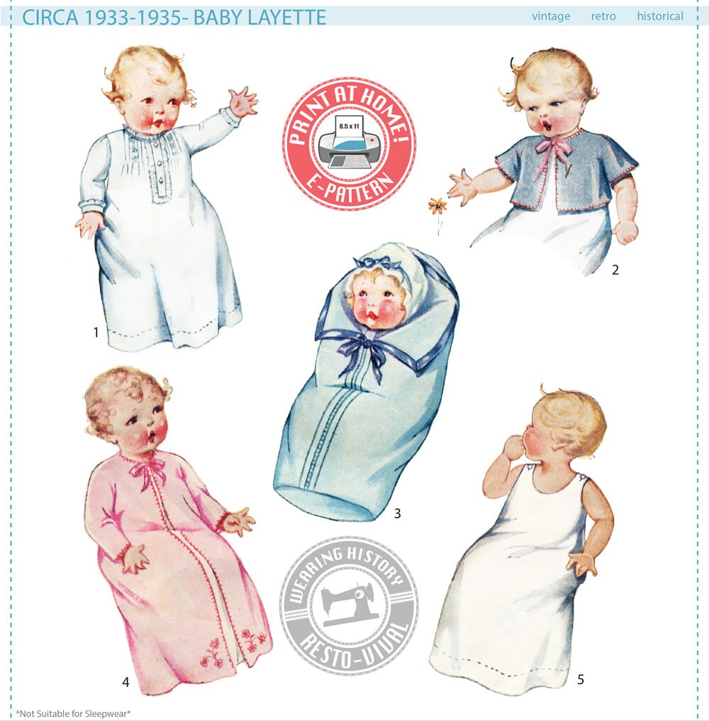 E-Pattern- 1930s Baby Layette- Dress Slip Jacket