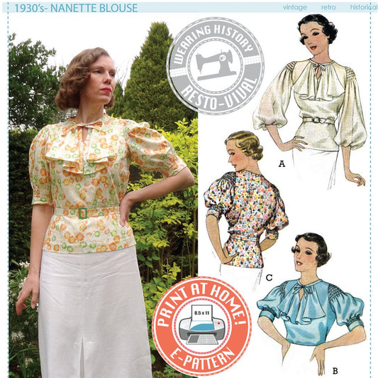 E-PATTERN- Mid 1930's Nanette Blouse Pattern- Bust 30"-42"