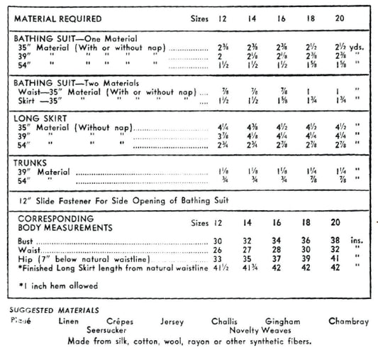 E-PATTERN Early 1940S Bathing Suit & Skirt Cover Up- SIZE 30" Bust