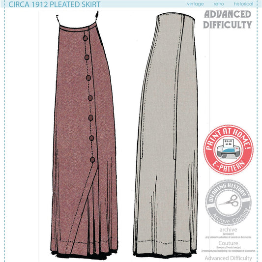 E-Pattern- 1912 Pleated Skirt- Waist 26"