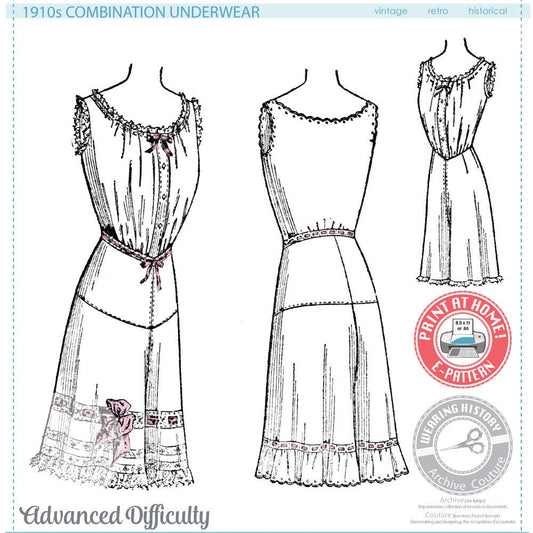 E-Pattern- 1910s Combination Underwear- Bust 36"