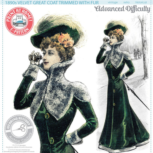 E-Pattern- Victorian 1890s Great Coat with Fur- Bust 34"