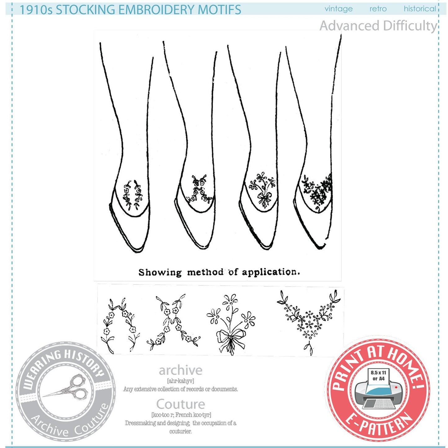 Edwardian 1910s Embroidery Motifs For Stockings & Lingerie - PDF Download