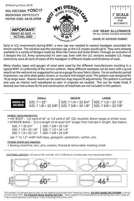 E-PATTERN - WW1 Overseas Caps in 9 Styles - Pick Your Size- Hat Size 7 to 7 5/8