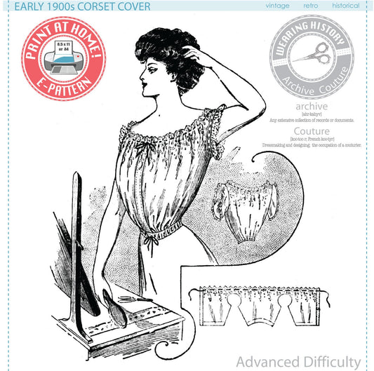 E-Pattern- 1900s Edwardian Corset Cover Pattern- Bust 34" - Wearing History
