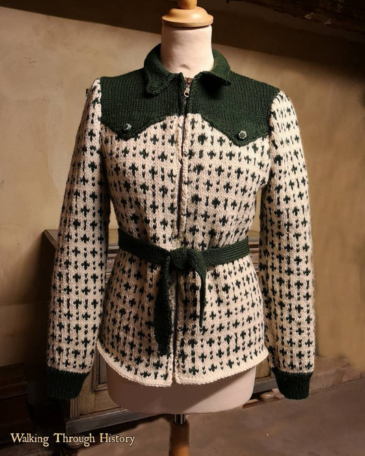 1940s Snow Belles Zip Up Ski Sweater Knitting Pattern- 34" Bust