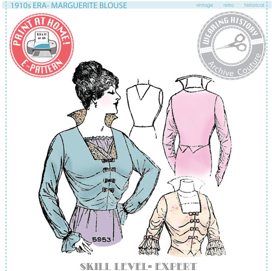 E-Pattern- 1910s WWI Era- Marguerite Blouse- Bust 36"
