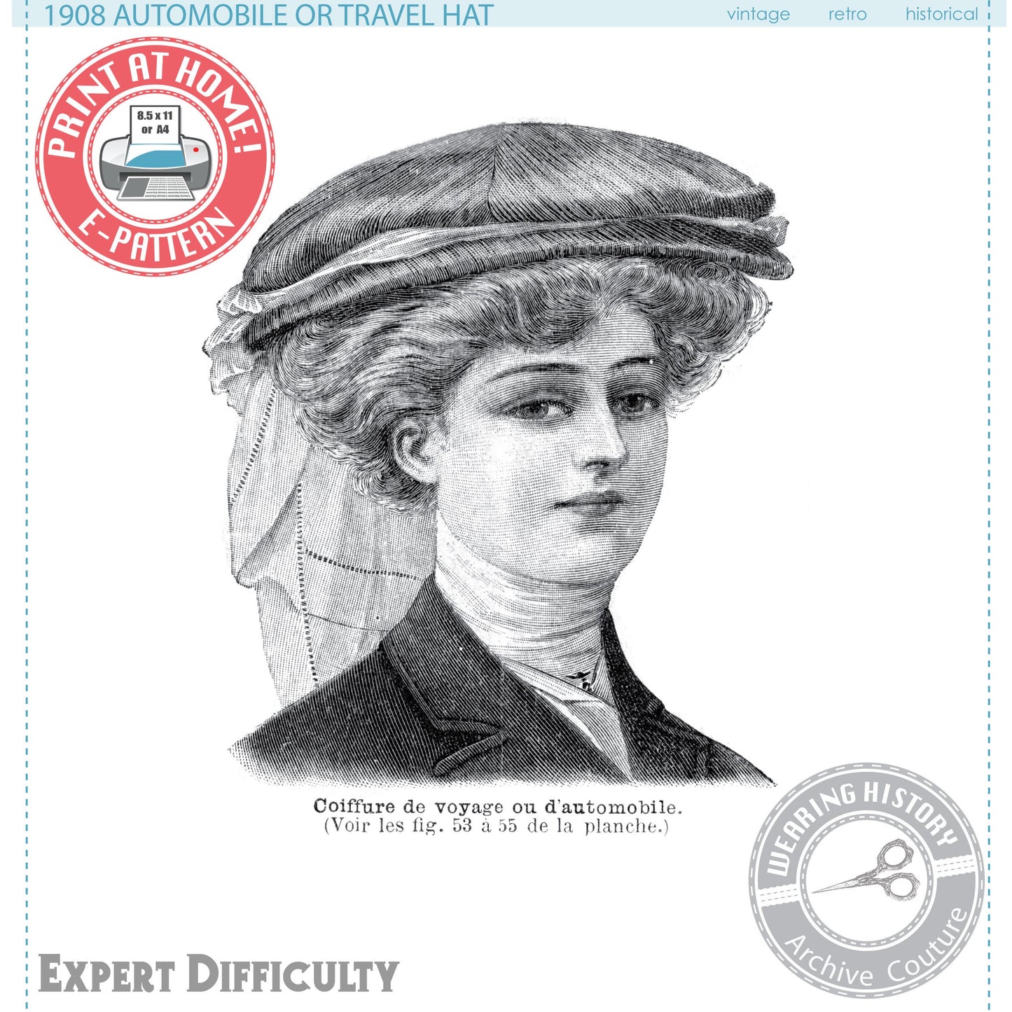 E-Pattern- Edwardian 1900s Automobile or Travel Hat