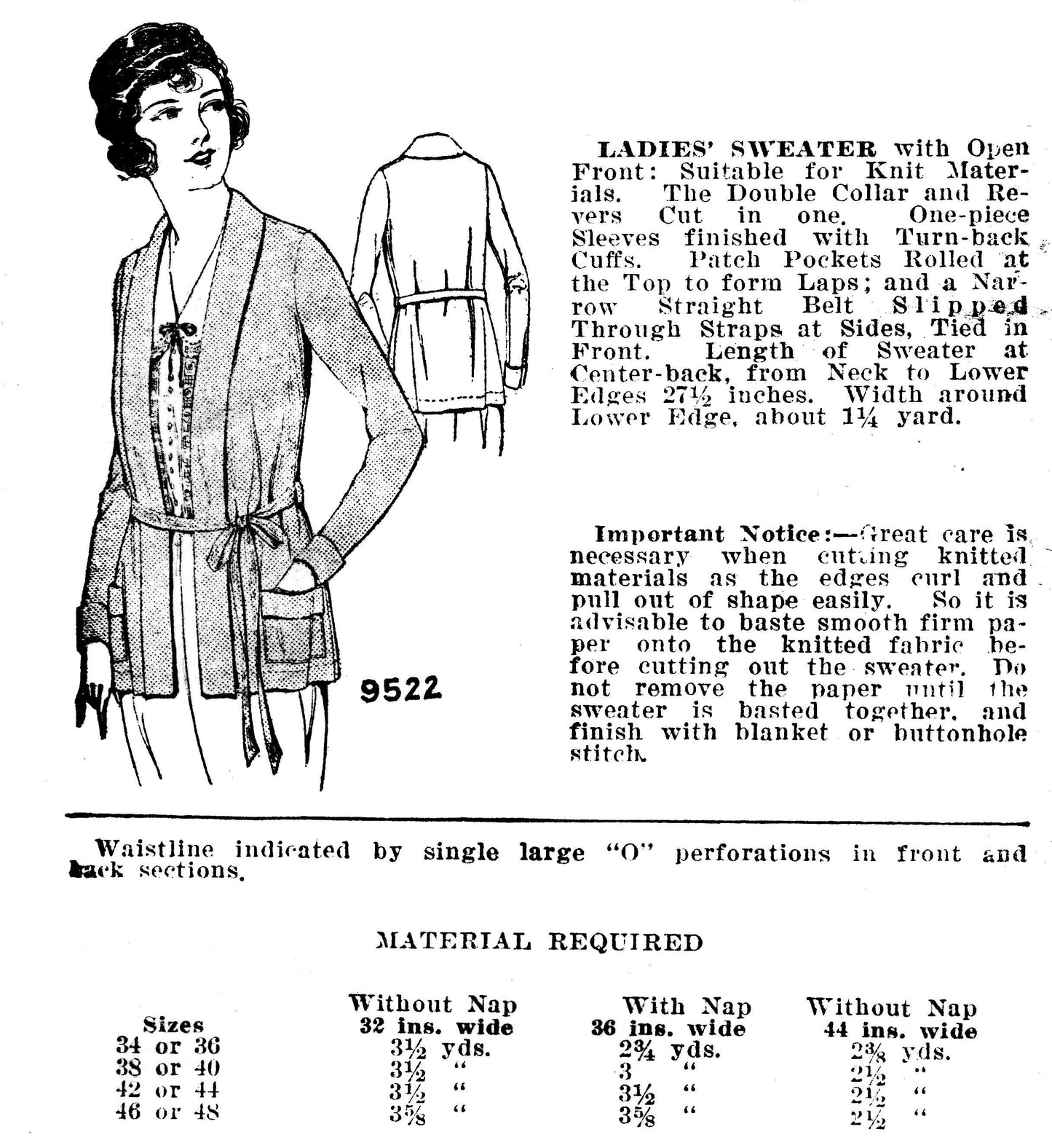 E-Pattern- Early 1920s Sewn Knit Cardigan Sweater - Bust 42"