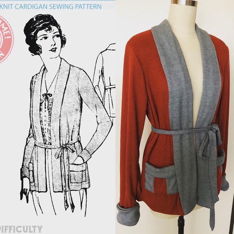 E-Pattern- Early 1920s Sewn Knit Cardigan Sweater - Bust 42"