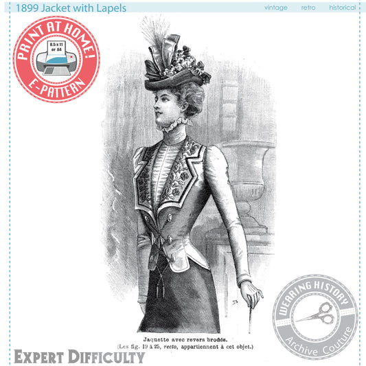 E-Pattern- Victorian 1899 1890s Jacket with Lapels- Bust 37"