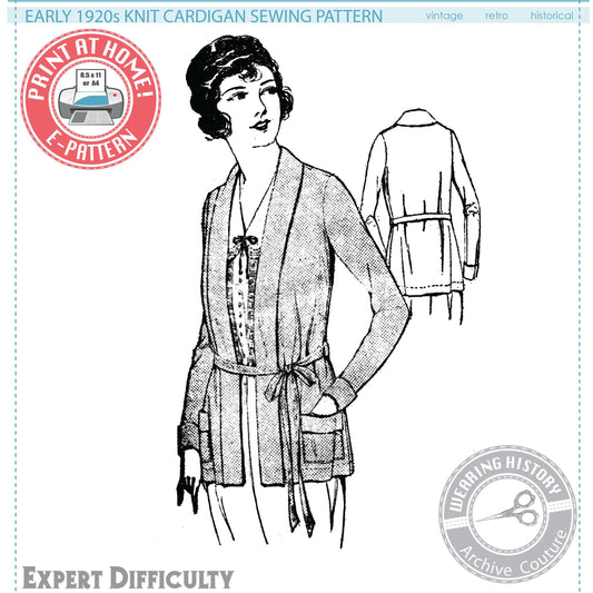 E-Pattern- Early 1920s Sewn Knit Cardigan Sweater - Bust 42"