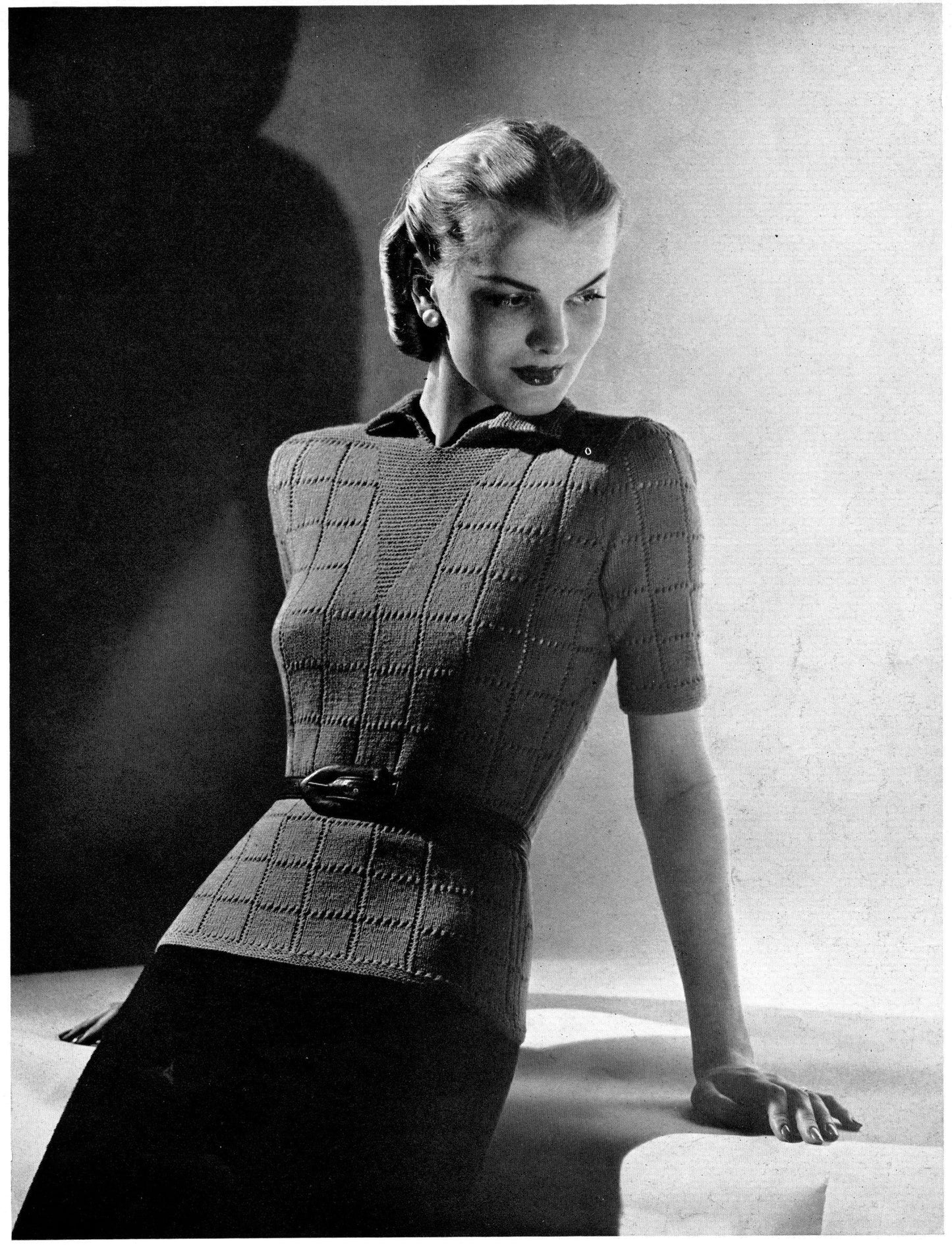 1940s Glenridge Block Pattern Blouse Sweater- Bust 32"-38"