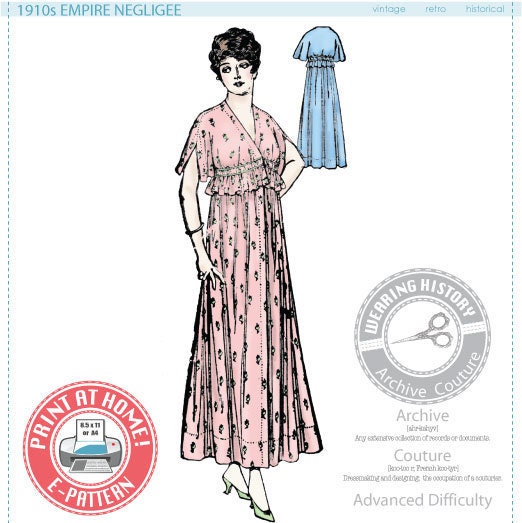 E-Pattern- 1910s Empire Negligee Pattern- Bust 36"