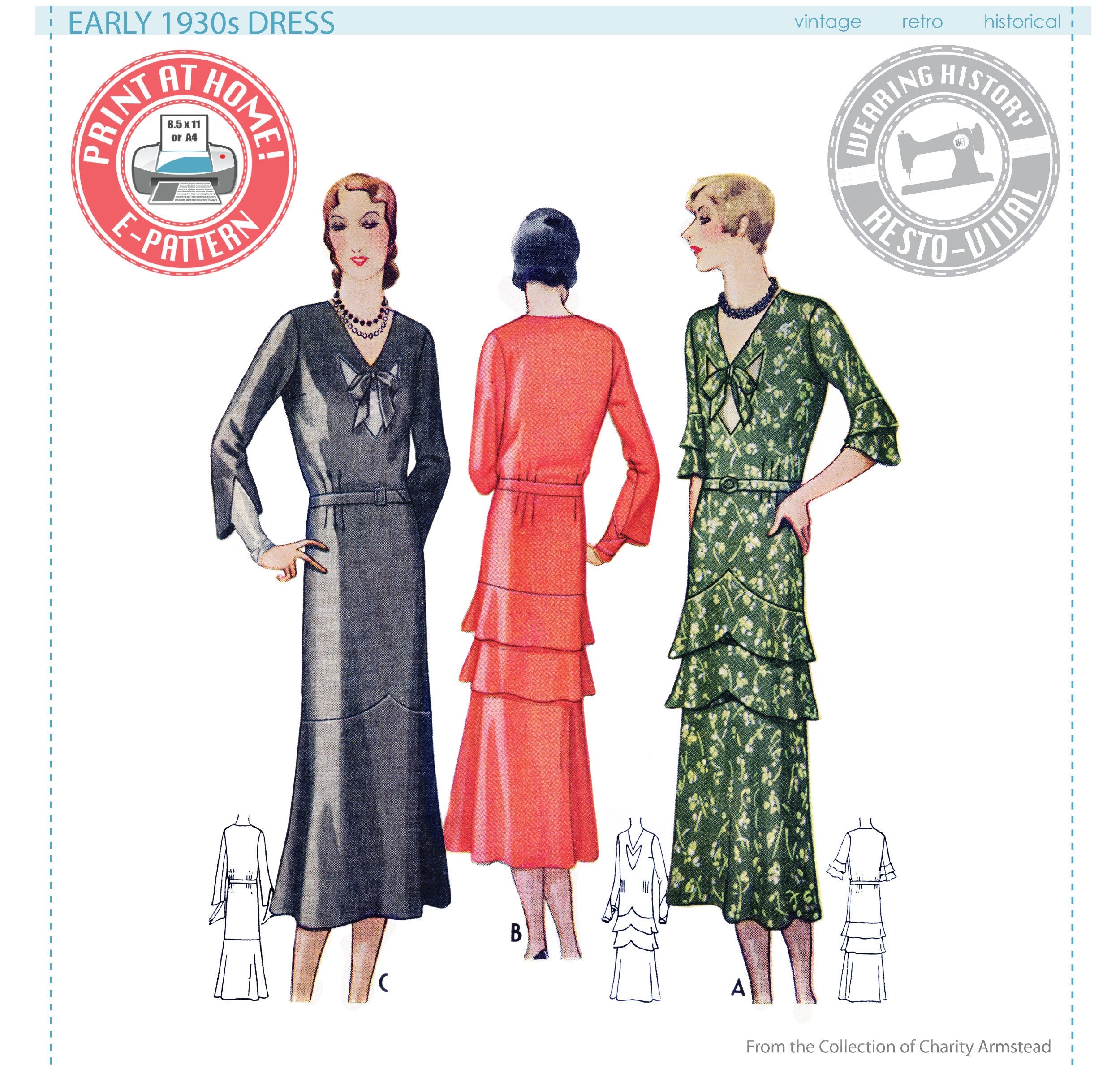E-Pattern- Lillian Early 1930s Dress Pattern- Bust 34" Wearing History E-Pattern- Lillian Early 1930s Dress Pattern- Bust 34" Wearing History