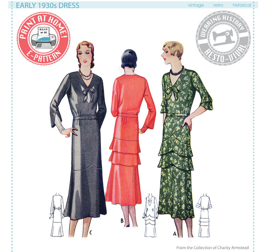 E-Pattern-  Lillian Early 1930s Dress Pattern- Bust 34"