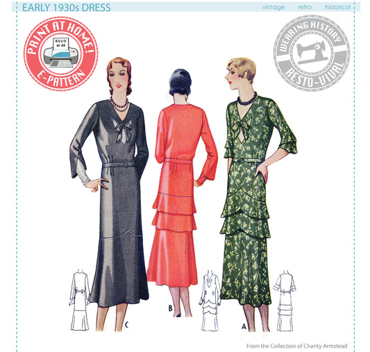E-Pattern- Lillian Early 1930s Dress Pattern- Bust 34"