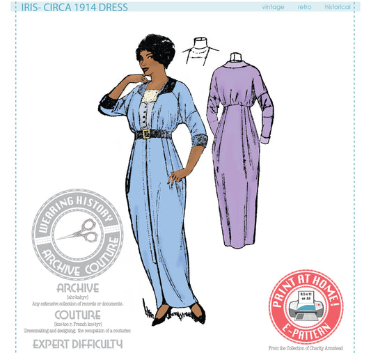 E-Pattern- Circa 1914 Dress- 1910s- WWI- Bust 34"