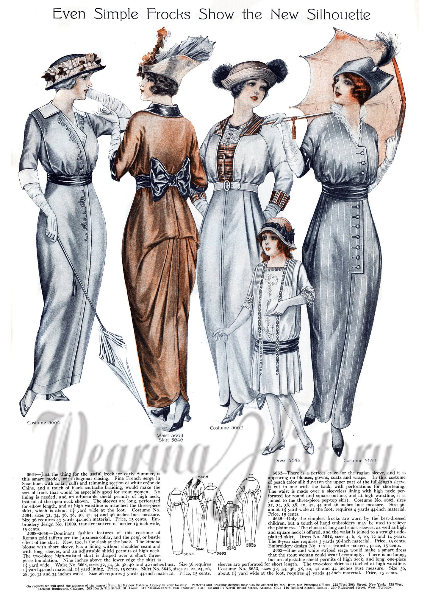 E-Pattern- Circa 1914 Dress- 1910s- WWI- Bust 34"