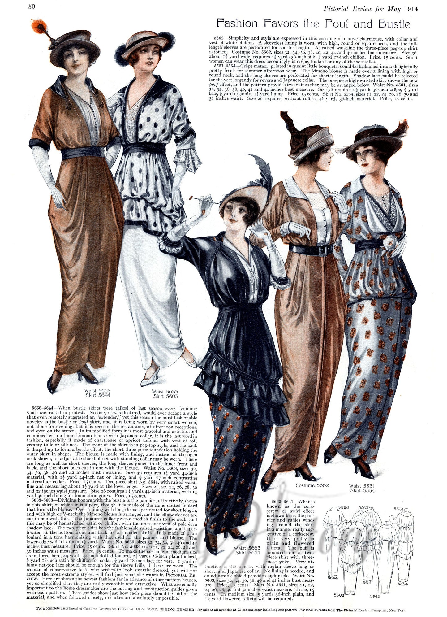 E-Pattern- Circa 1914 Dress- 1910s- WWI- Bust 34"