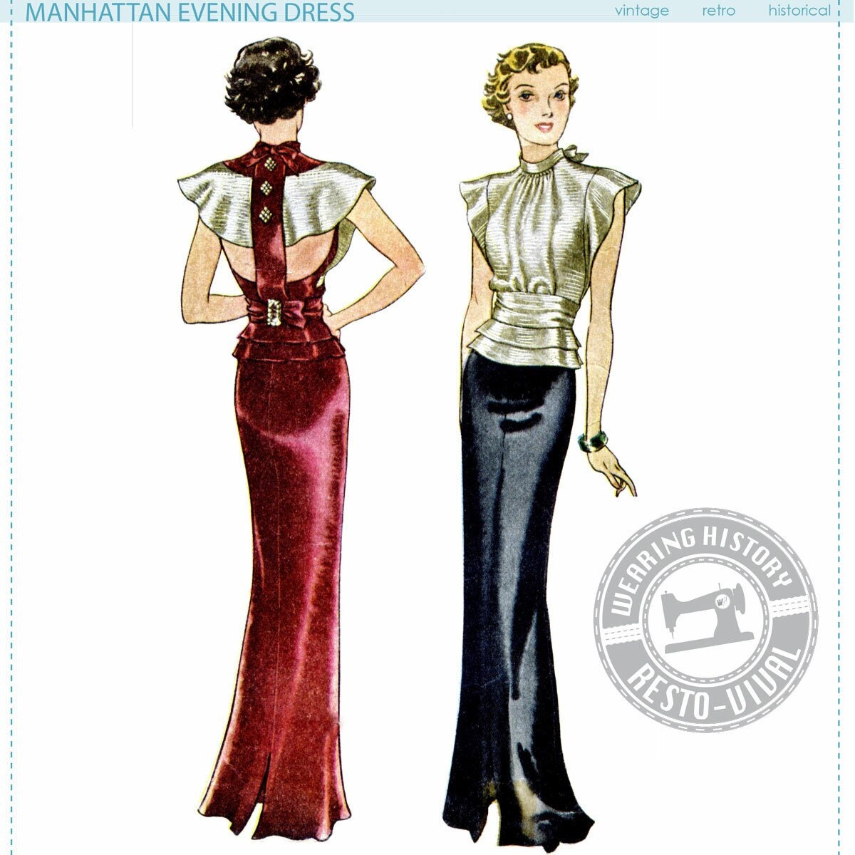 PRINTED PATTERN- 1930s Manhattan Evening Dress Pattern- Wearing Histor Wearing History PRINTED PATTERN- 1930s Manhattan Evening Dress Pattern- Wearing Histor Wearing History