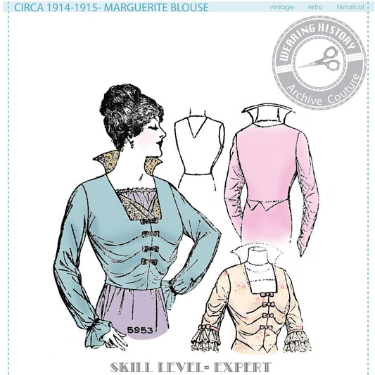 PRINTED PATTERN- Marguerite Blouse 1910s Era Blouse- Bust 36"