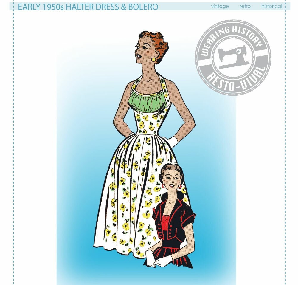 PRINTED PATTERN- Early 1950s Halter Dress & Bolero Pattern- Size 36 Bust-  Wearing History