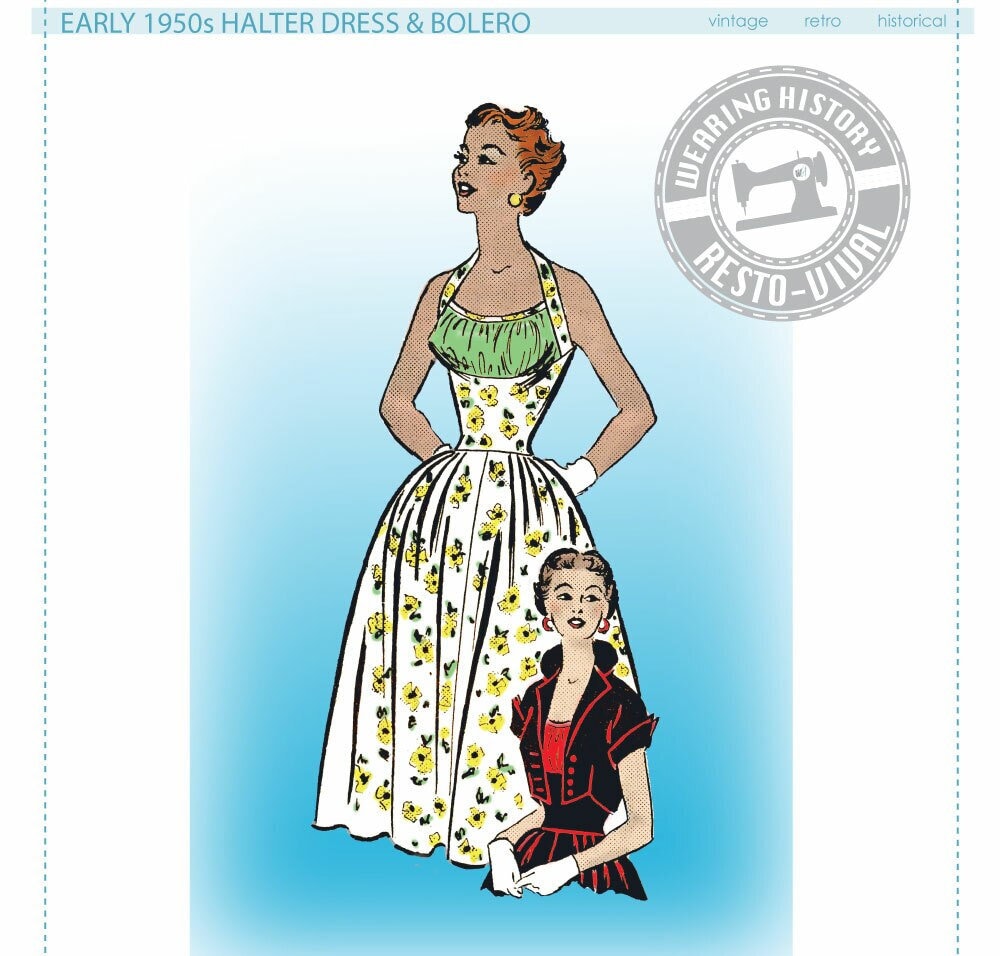 PRINTED PATTERN- Early 1950s Halter Dress & Bolero Pattern- Size 36" B Wearing History PRINTED PATTERN- Early 1950s Halter Dress & Bolero Pattern- Size 36" B Wearing History
