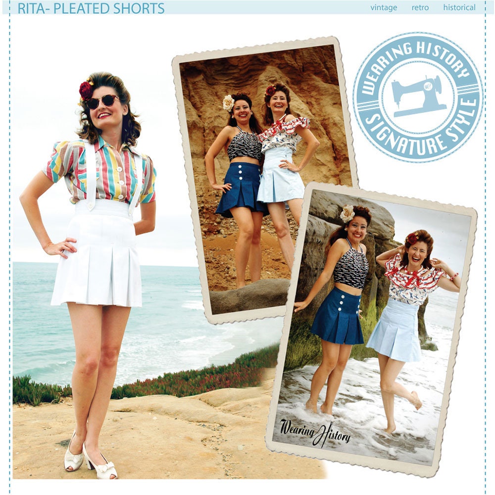 PRINTED PATTERN- "Rita" Pleated Shorts- Late 1930s 1940s Style- Paper Pattern Wearing History