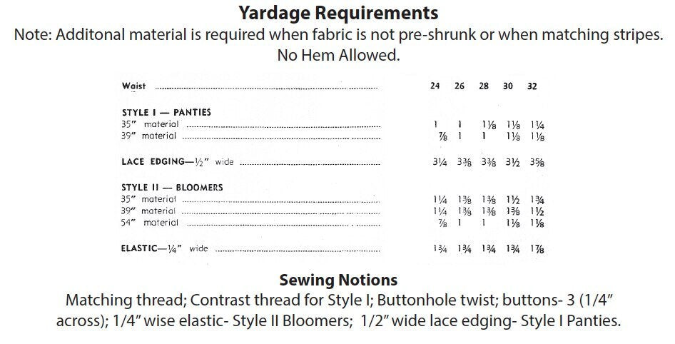 PRINTED PATTERN- 1940s Panties & Bloomers Pattern