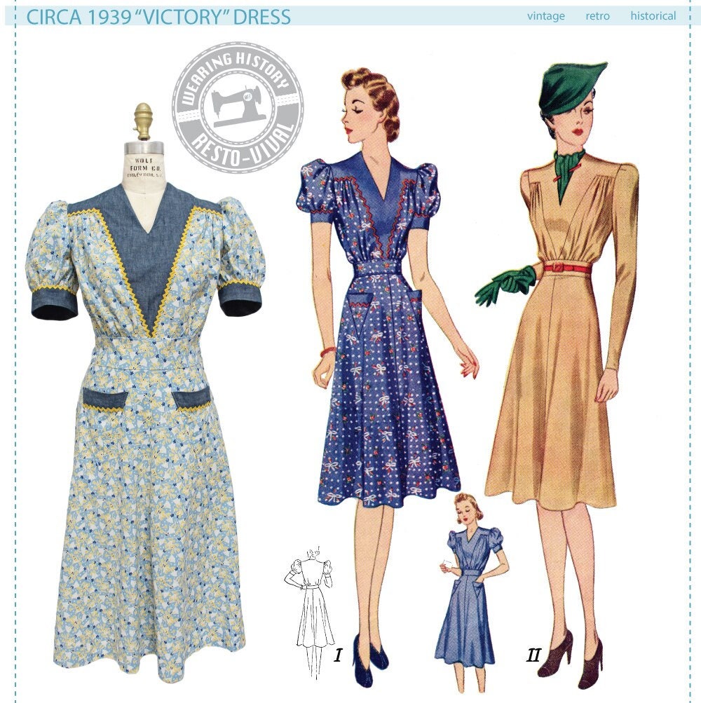 PRINTED PATTERN- Circa 1939 "Victory" Dress Pattern- 30"-46" Bust Wearing History PRINTED PATTERN- Circa 1939 "Victory" Dress Pattern- 30"-46" Bust Wearing History