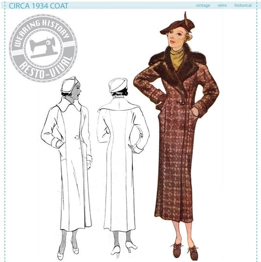 PRINTED PATTERN- Circa 1934 Coat Pattern- Bust 36- Wearing History