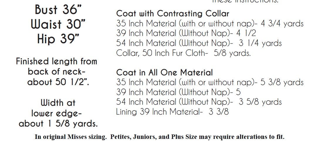 PRINTED PATTERN- Circa 1934 Coat Pattern- Bust 36- Wearing History