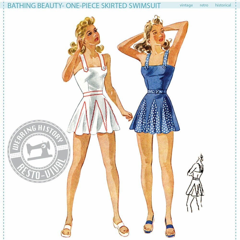PRINTED PATTERN- Bathing Beauty- 1940's Swim Suit Pattern- 30"-40" Bus Wearing History PRINTED PATTERN- Bathing Beauty- 1940's Swim Suit Pattern- 30"-40" Bus Wearing History