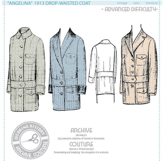 PRINTED PATTERN- 1913 Drop-Waisted Coat- Bust 34"- 1910s- WWI